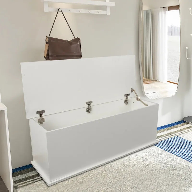 Coffre de rangement en bois blanc avec plateau relevable