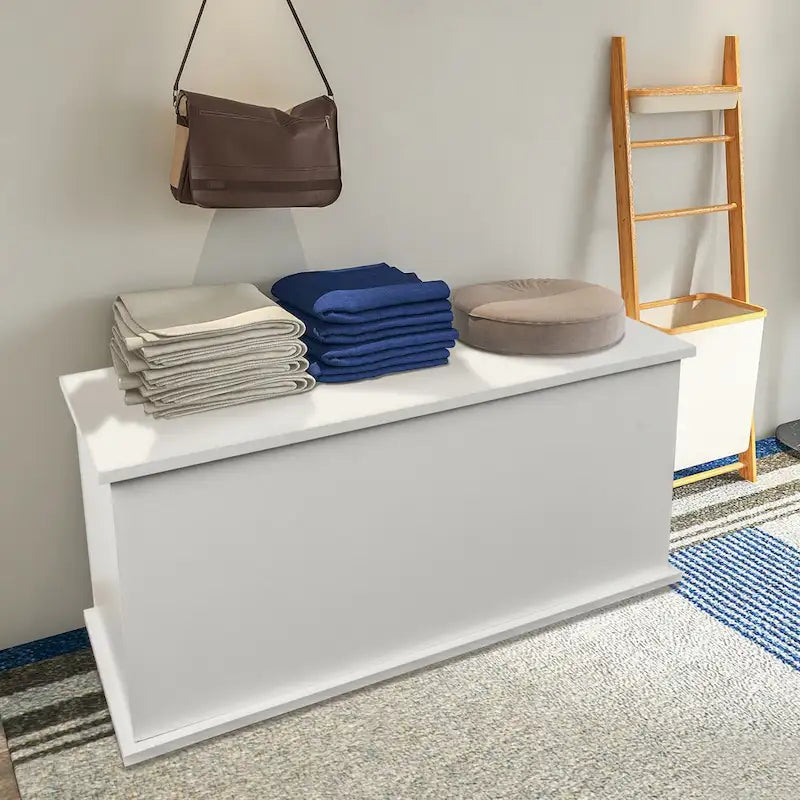 Coffre de rangement en bois blanc avec plateau relevable
