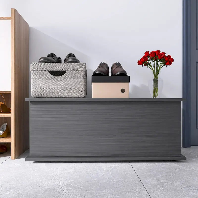 Coffre de rangement en bois blanc avec plateau relevable