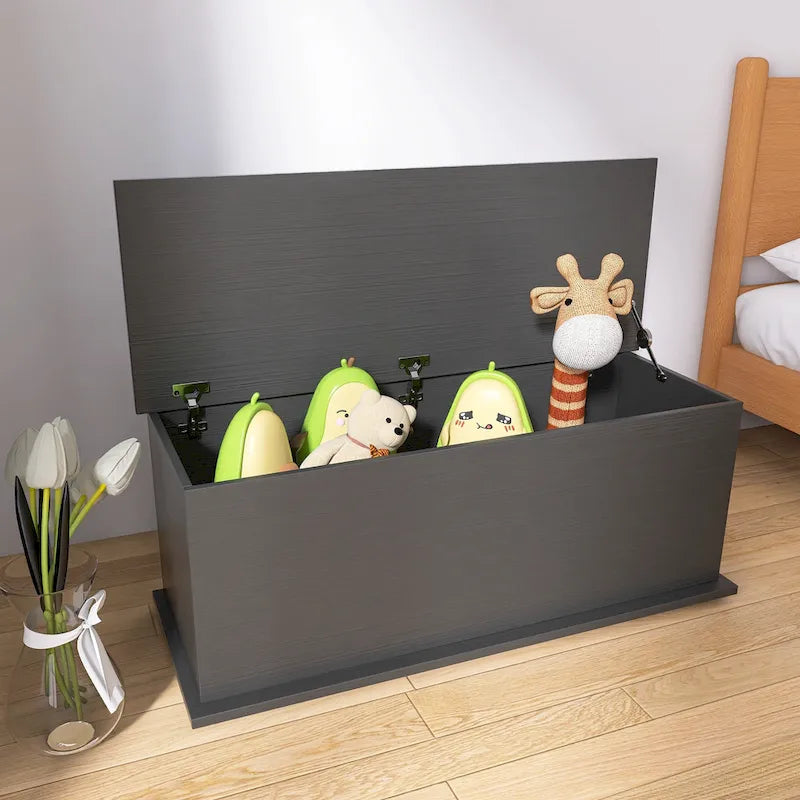 Coffre de rangement en bois blanc avec plateau relevable