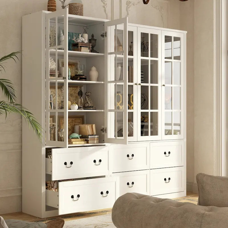 78,7 Meuble de rangement Combo Buffet Bibliothèque Vitrine en verre