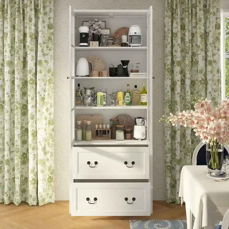 78,7 Meuble de rangement Combo Buffet Bibliothèque Vitrine en verre