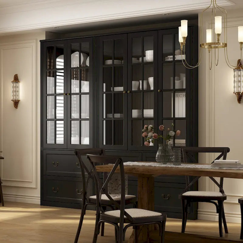 78,7 Meuble de rangement Combo Buffet Bibliothèque Vitrine en verre