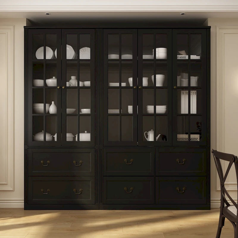 78,7 Meuble de rangement Combo Buffet Bibliothèque Vitrine en verre