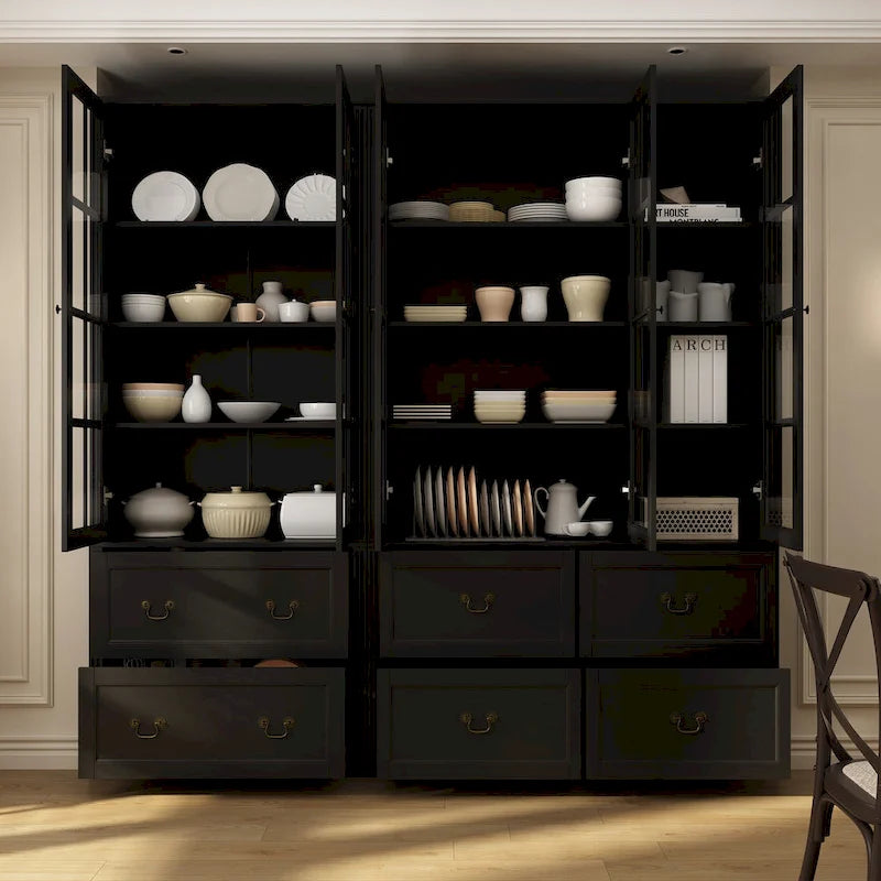78,7 Meuble de rangement Combo Buffet Bibliothèque Vitrine en verre