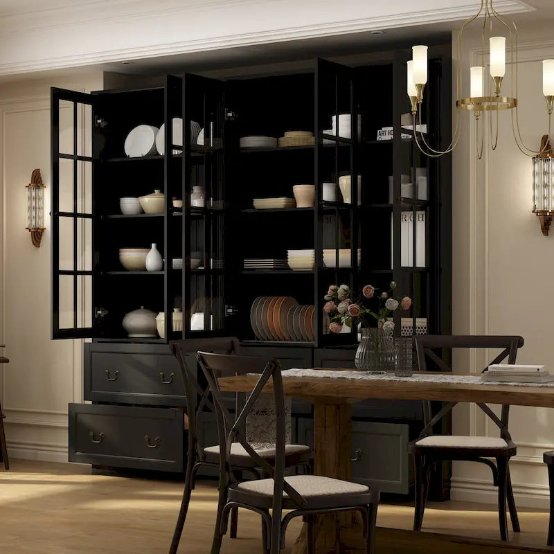 78,7 Meuble de rangement Combo Buffet Bibliothèque Vitrine en verre
