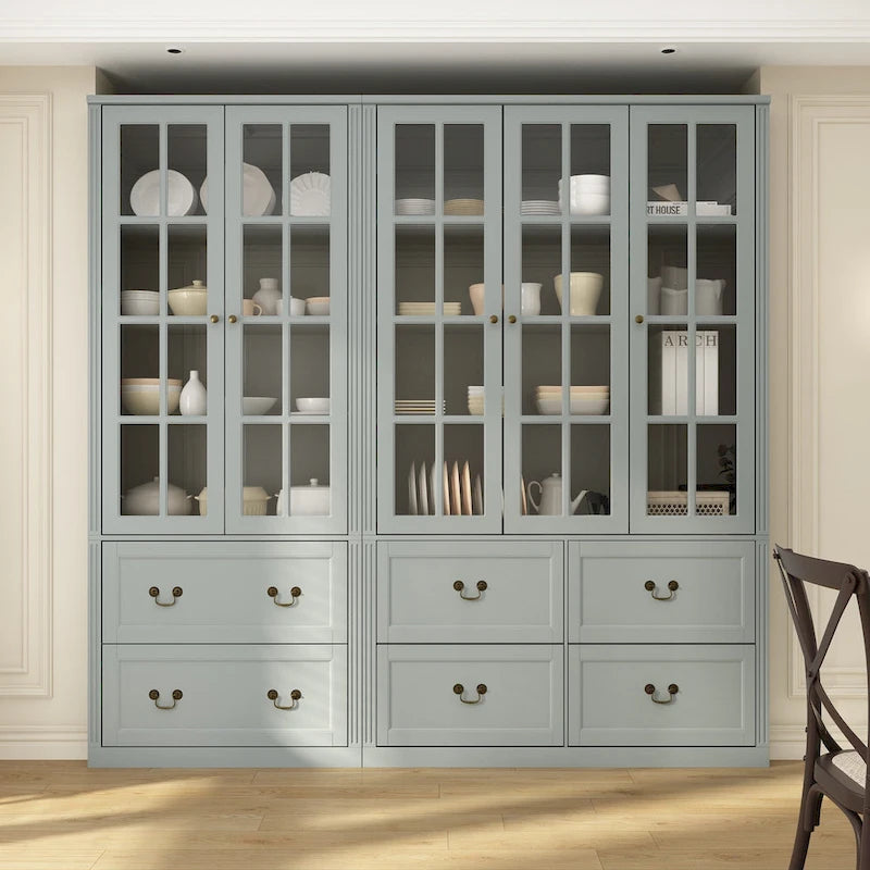 78,7 Meuble de rangement Combo Buffet Bibliothèque Vitrine en verre