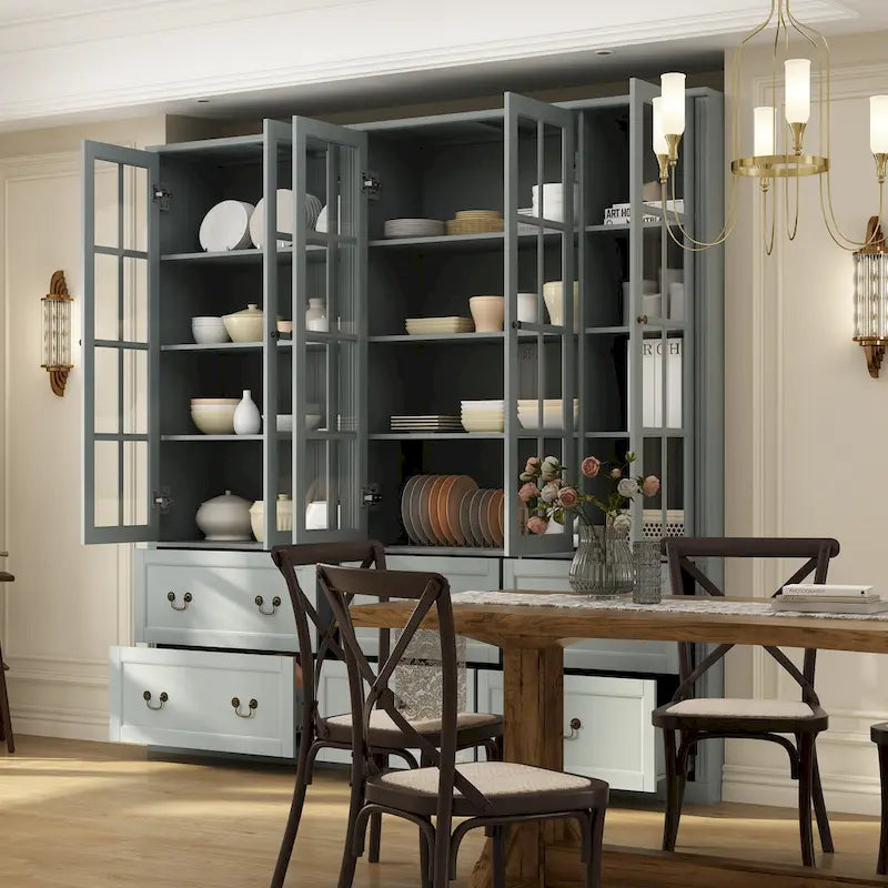 78,7 Meuble de rangement Combo Buffet Bibliothèque Vitrine en verre