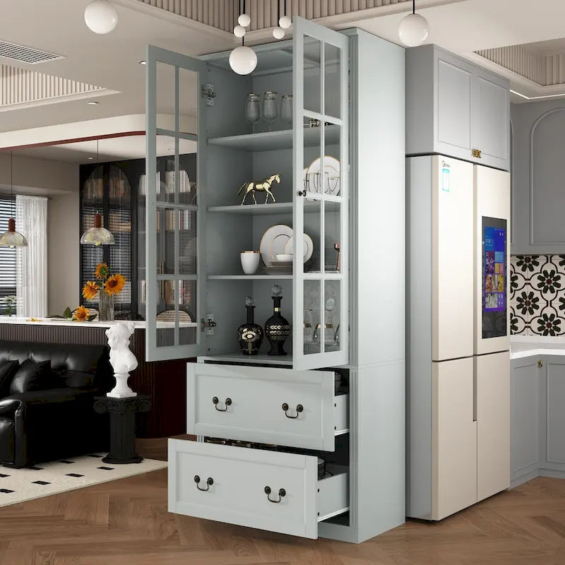 78,7 Meuble de rangement Combo Buffet Bibliothèque Vitrine en verre