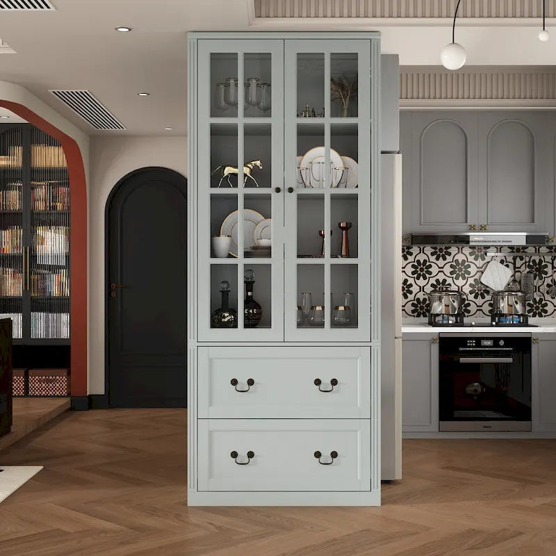 78,7 Meuble de rangement Combo Buffet Bibliothèque Vitrine en verre