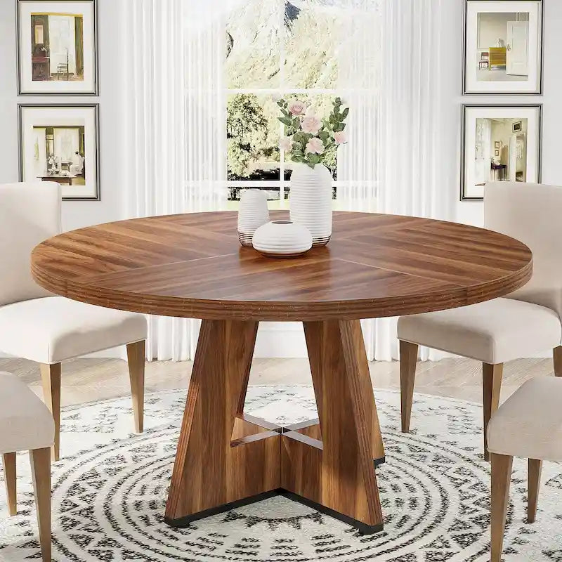 Table à manger ronde pour 4 personnes, table de cuisine de ferme de 119 cm