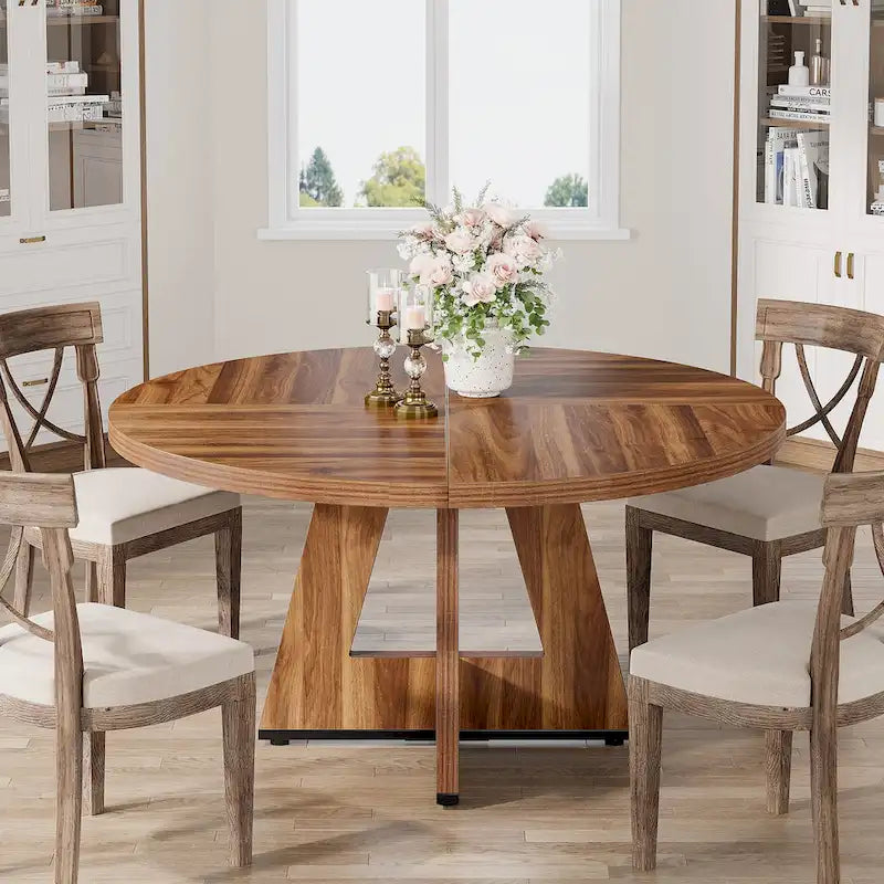 Table à manger ronde pour 4 personnes, table de cuisine de ferme de 119 cm