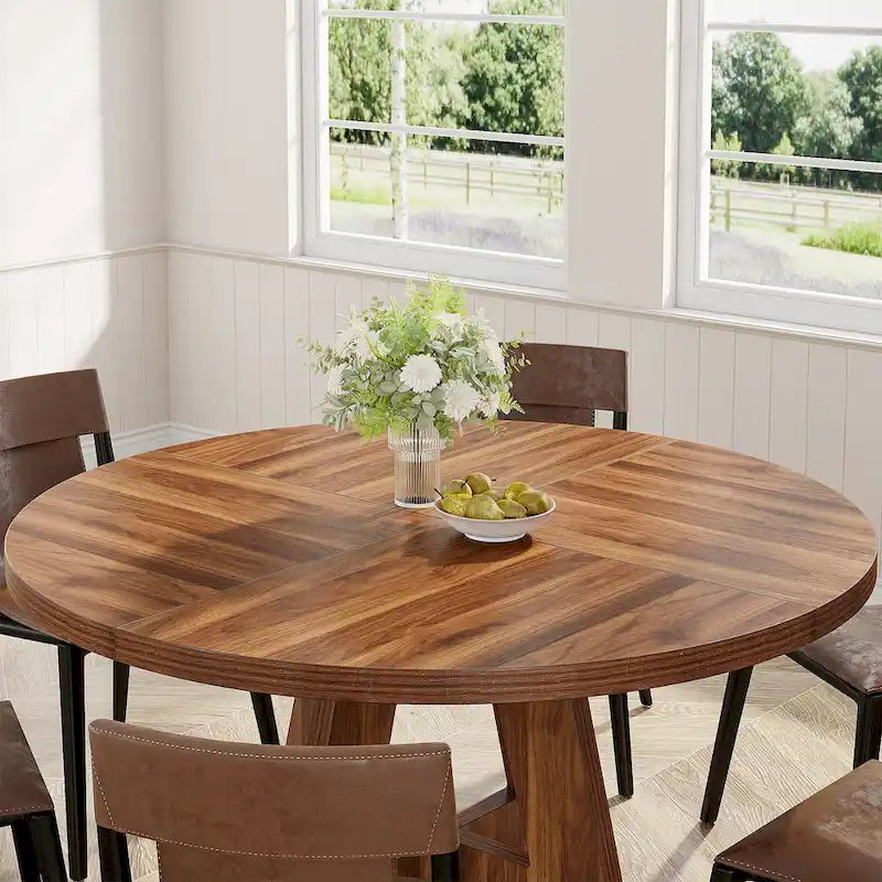 Table à manger ronde pour 4 personnes, table de cuisine de ferme de 119 cm