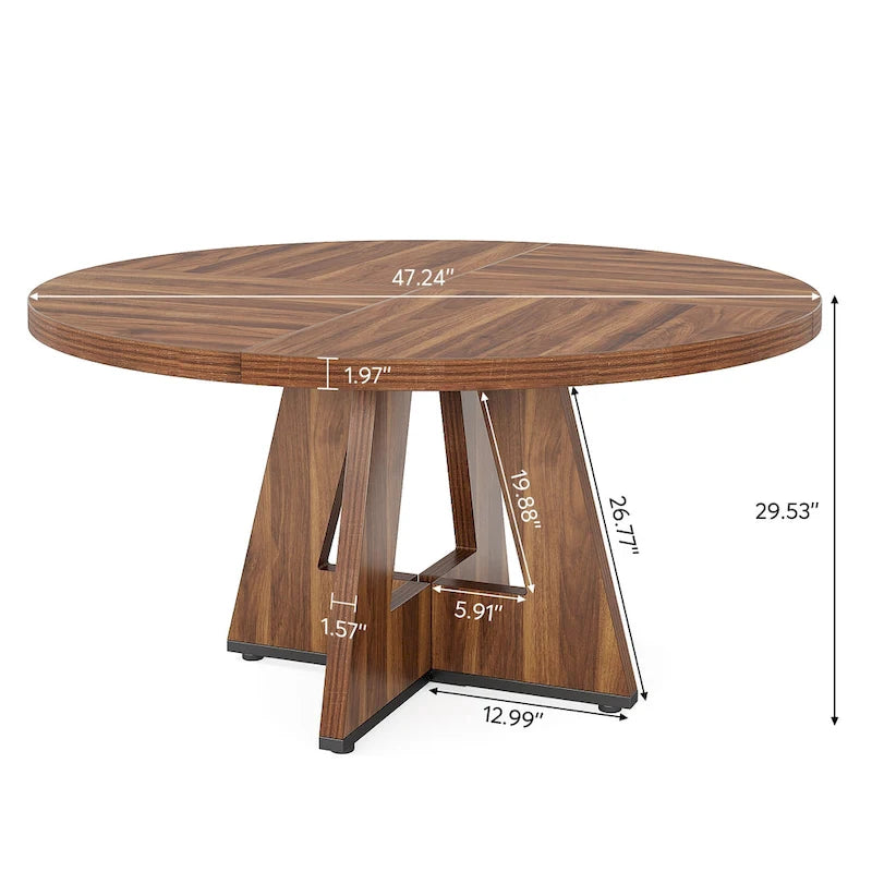 Table à manger ronde pour 4 personnes, table de cuisine de ferme de 119 cm
