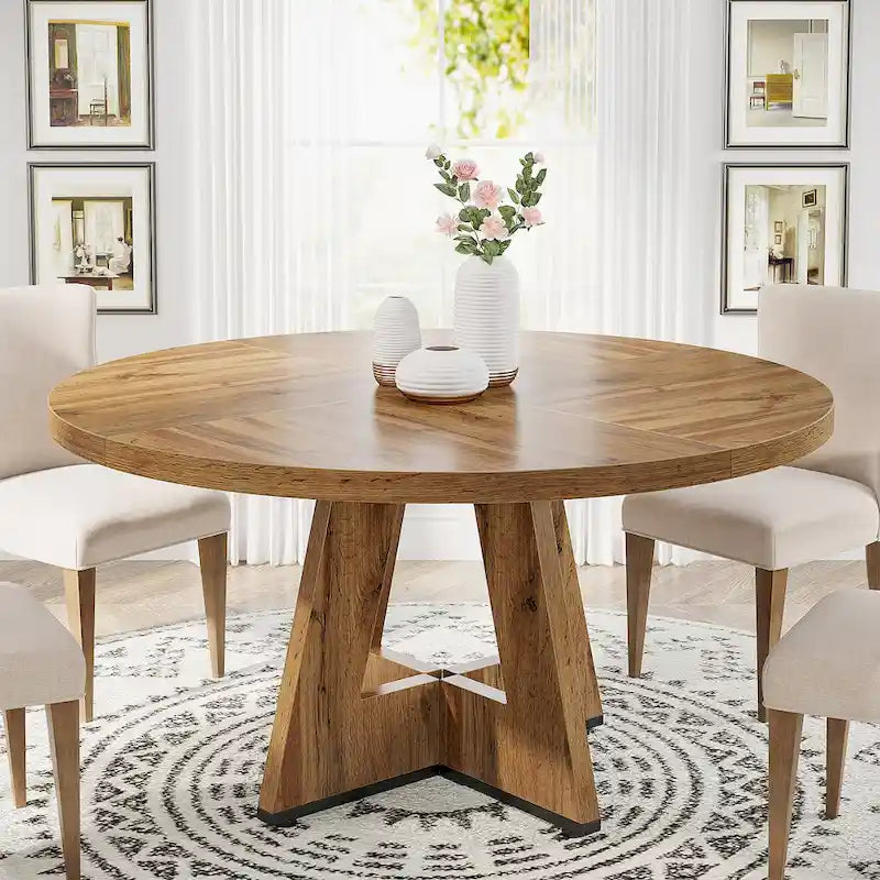 Table à manger ronde pour 4 personnes, table de cuisine de ferme de 119 cm