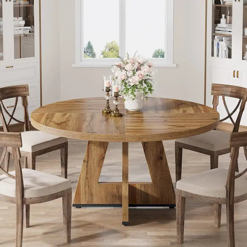Table à manger ronde pour 4 personnes, table de cuisine de ferme de 119 cm