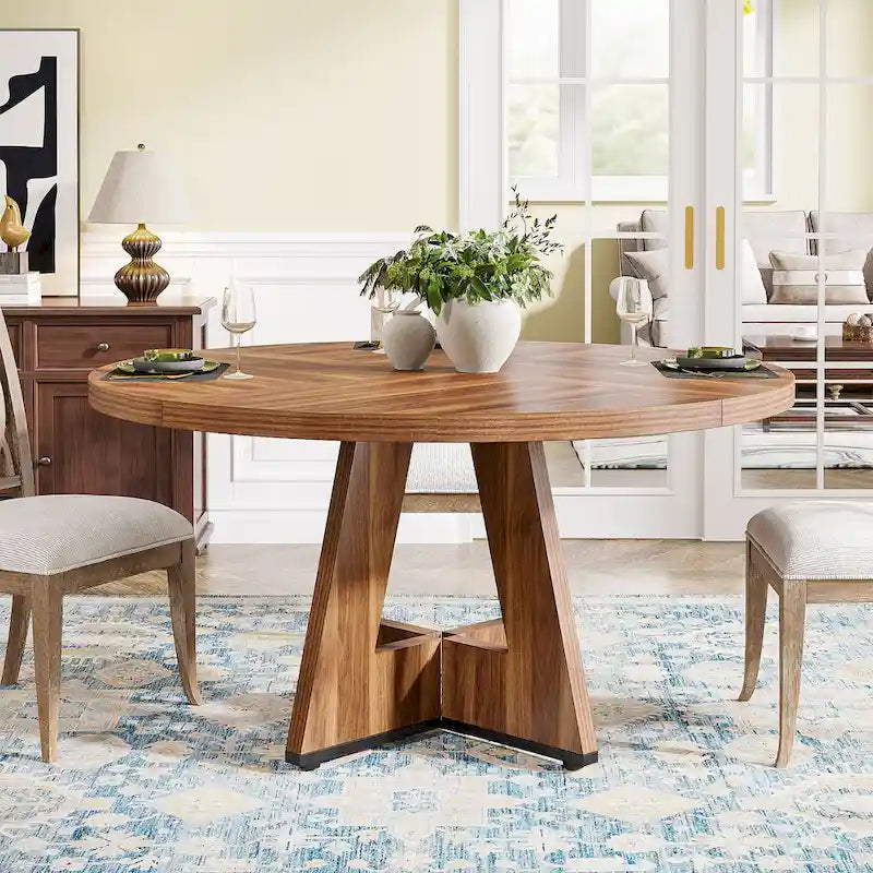 Table à manger ronde pour 4 personnes, table de cuisine de ferme de 119 cm