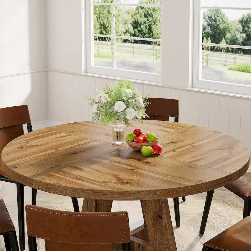 Table à manger ronde pour 4 personnes, table de cuisine de ferme de 119 cm