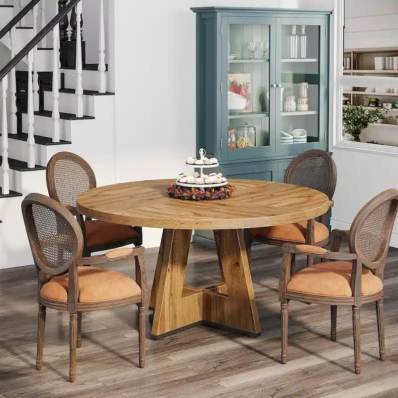 Table à manger ronde pour 4 personnes, table de cuisine de ferme de 119 cm