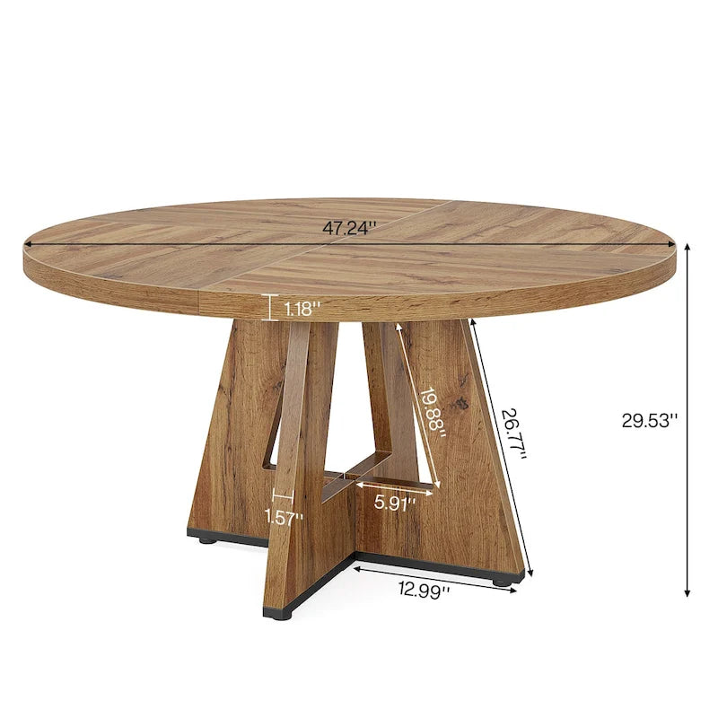 Table à manger ronde pour 4 personnes, table de cuisine de ferme de 119 cm