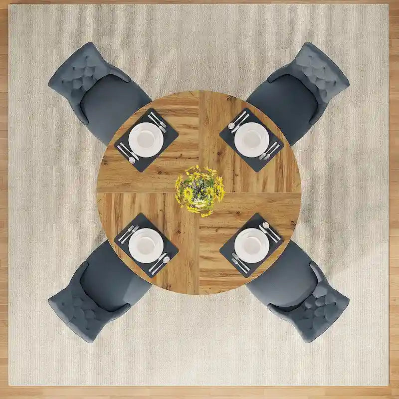 Table à manger ronde pour 4 personnes, table de cuisine de ferme de 119 cm
