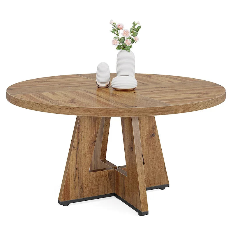 Table à manger ronde pour 4 personnes, table de cuisine de ferme de 119 cm