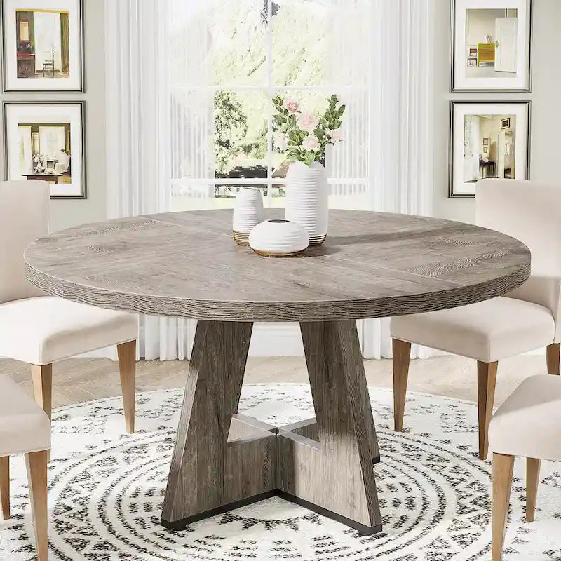 Table à manger ronde pour 4 personnes, table de cuisine de ferme de 119 cm