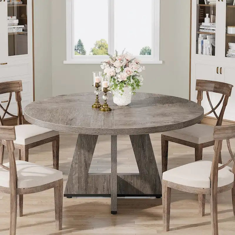 Table à manger ronde pour 4 personnes, table de cuisine de ferme de 119 cm