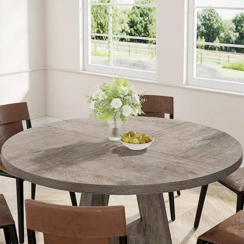 Table à manger ronde pour 4 personnes, table de cuisine de ferme de 119 cm