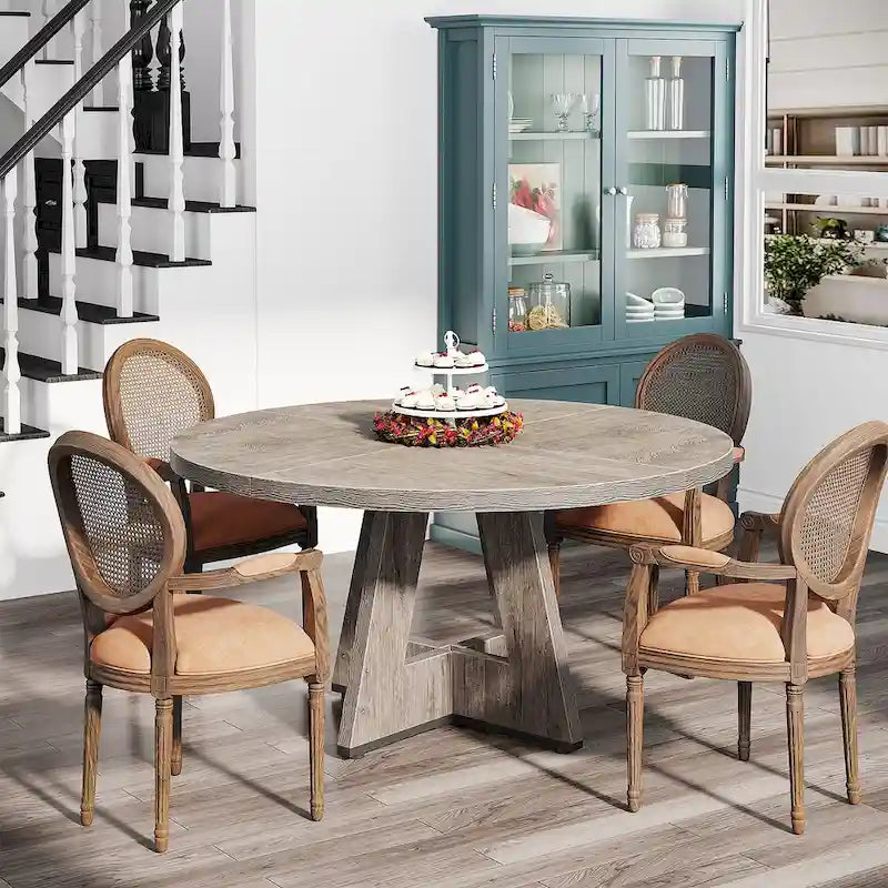 Table à manger ronde pour 4 personnes, table de cuisine de ferme de 119 cm