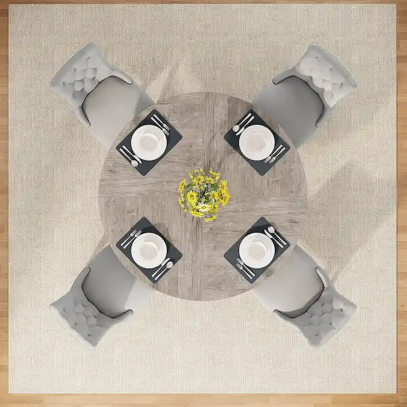 Table à manger ronde pour 4 personnes, table de cuisine de ferme de 119 cm