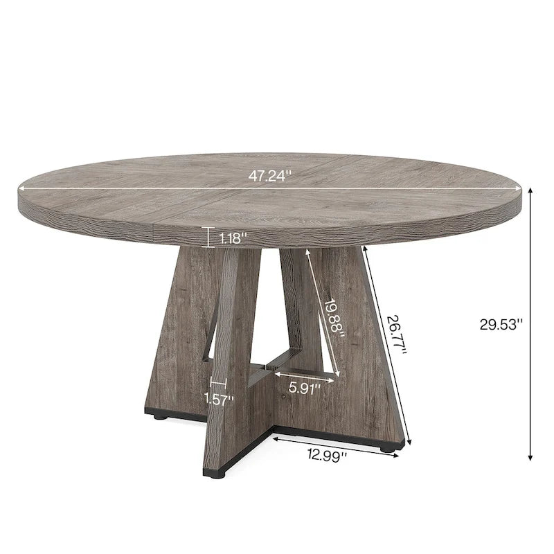 Table à manger ronde pour 4 personnes, table de cuisine de ferme de 119 cm