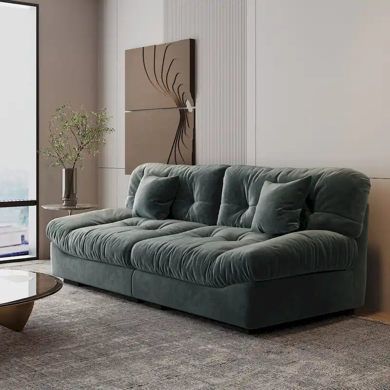 Canapé Sectionnel Moderne en Velours Sablé « Nuage » pour Salon