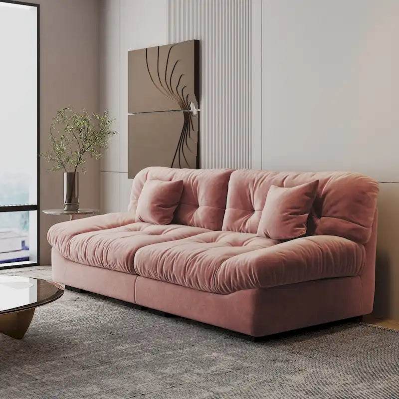 Canapé Sectionnel Moderne en Velours Sablé « Nuage » pour Salon