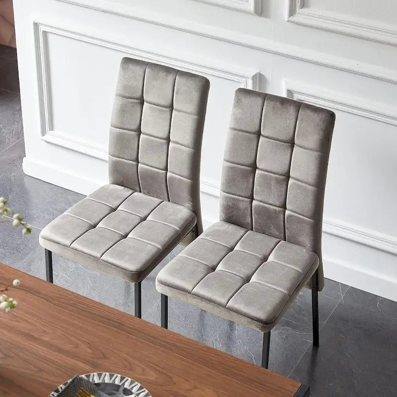 Chaise de salle à manger Howtai en velours capitonné à dossier haut