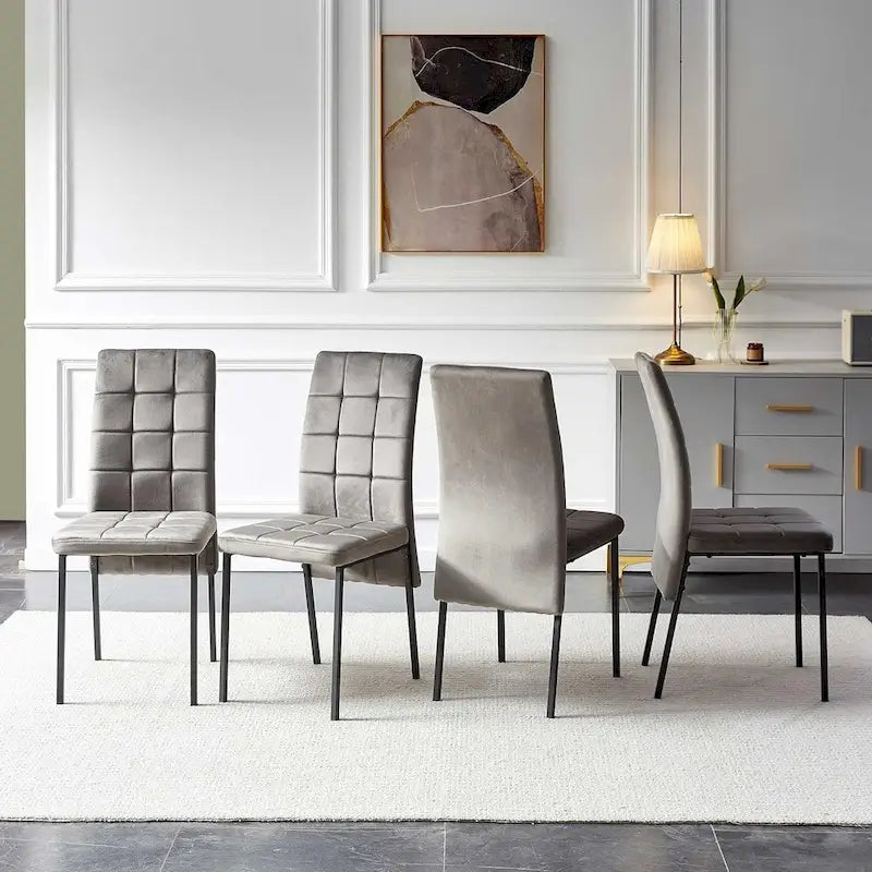 Chaise de salle à manger Howtai en velours capitonné à dossier haut