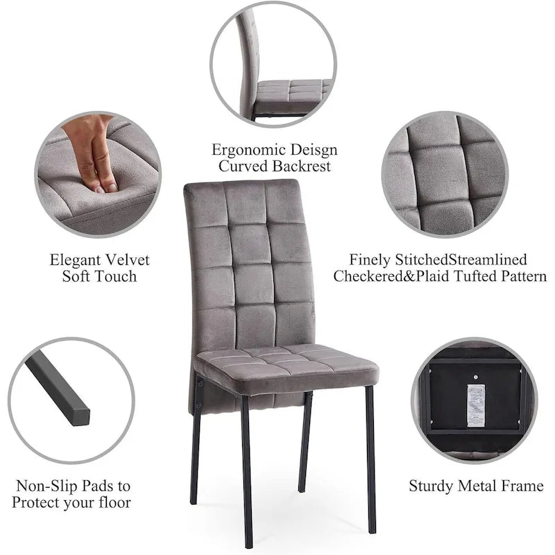 Chaise de salle à manger Howtai en velours capitonné à dossier haut