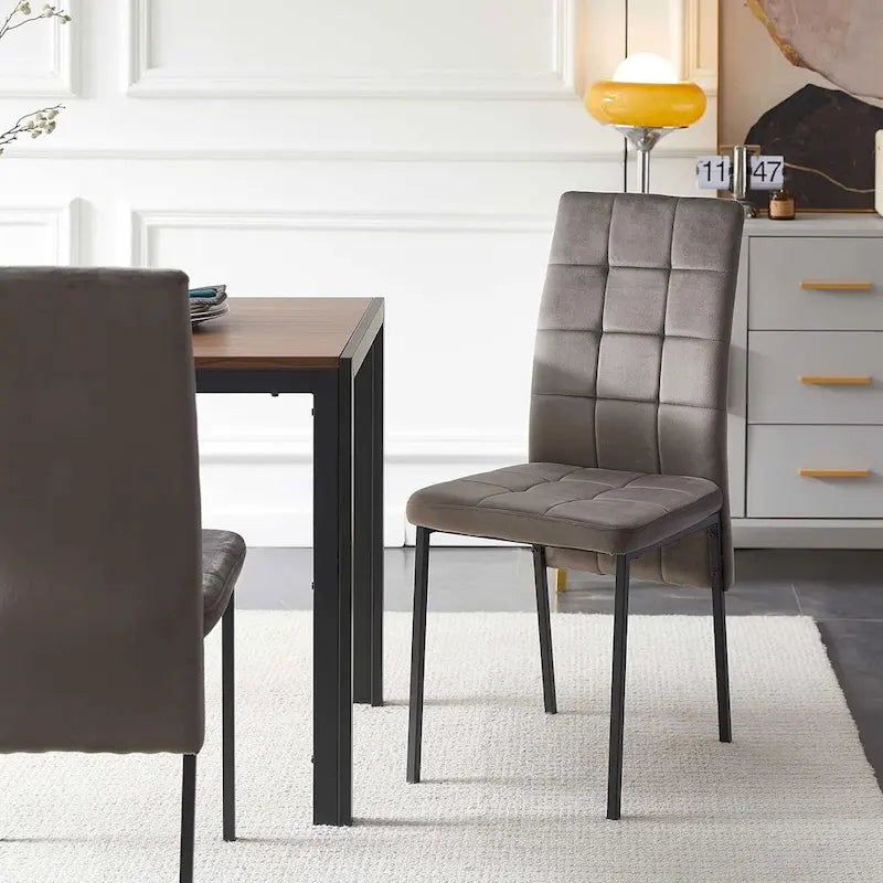 Chaise de salle à manger Howtai en velours capitonné à dossier haut