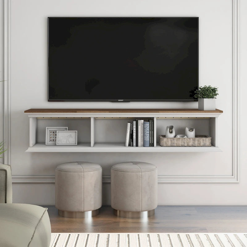 Meuble TV flottant Denhour DH BASIC blanc transitionnel 63 pouces à 3 étagères