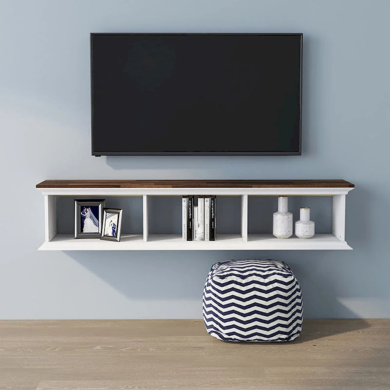 Meuble TV flottant Denhour DH BASIC blanc transitionnel 63 pouces à 3 étagères