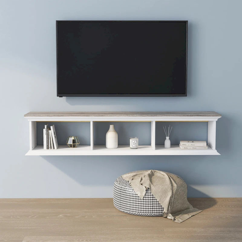 Meuble TV flottant Denhour DH BASIC blanc transitionnel 63 pouces à 3 étagères