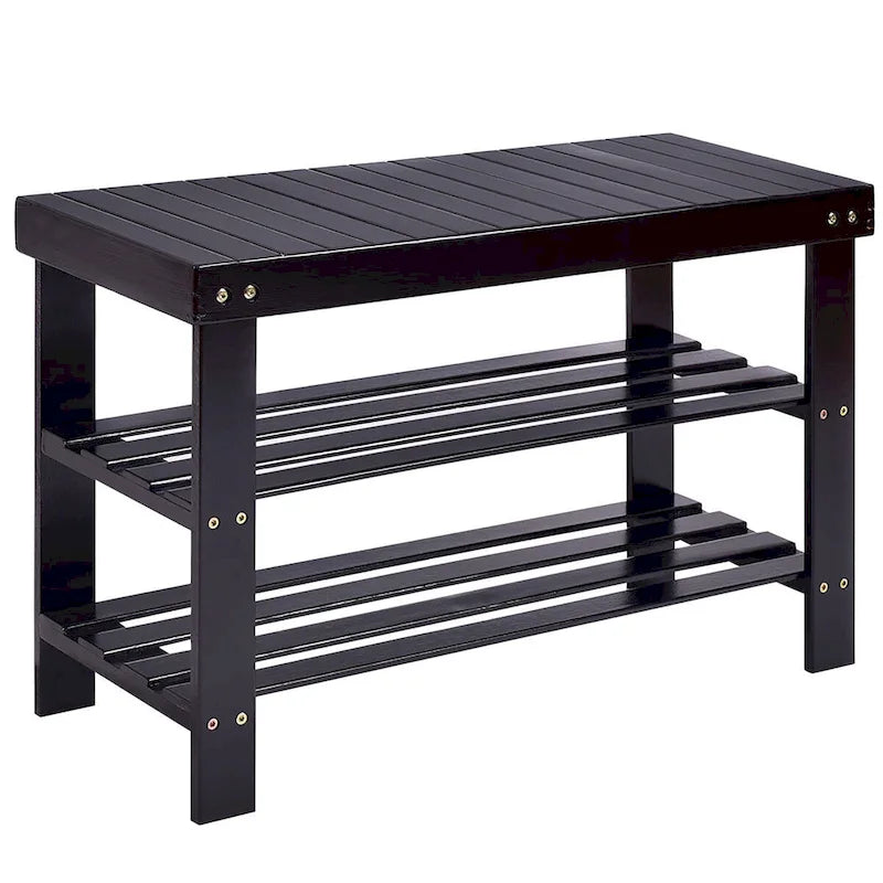 Banc Porte-Chaussures en Bambou à 3 Niveaux Étagère de Rangement pour Chaussures