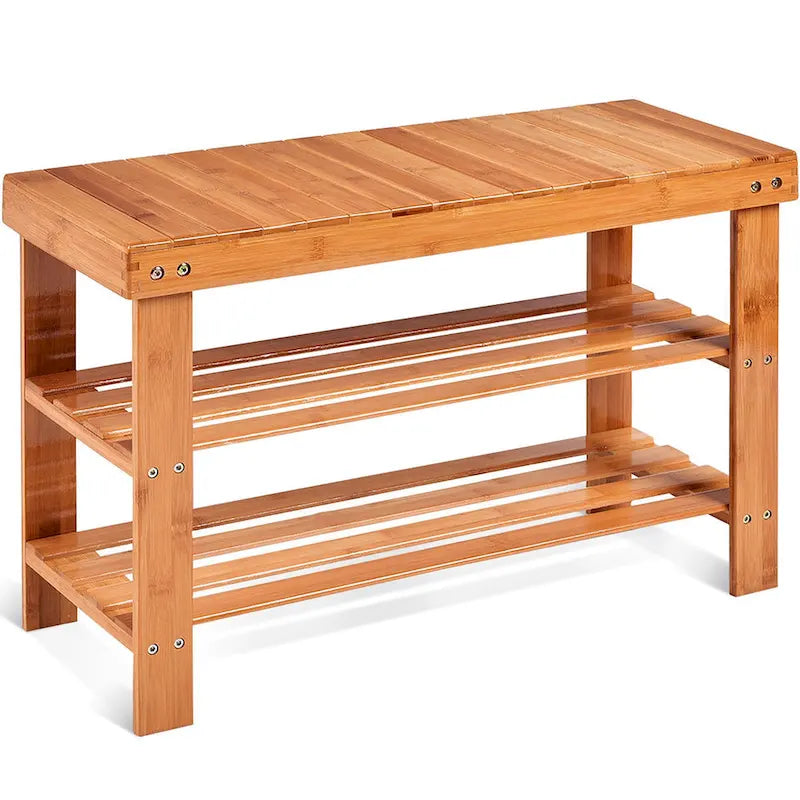 Banc Porte-Chaussures en Bambou à 3 Niveaux Étagère de Rangement pour Chaussures