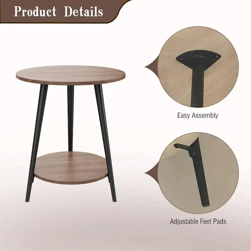 Table d'appoint ronde moderne blanche pour salon chambre à coucher, table de chevet avec plateau en faux marbre à 2 niveaux