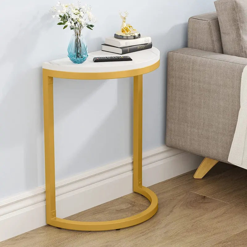 Table d'appoint demi-ronde, Table d'appoint étroite, Table basse fine pour canapé