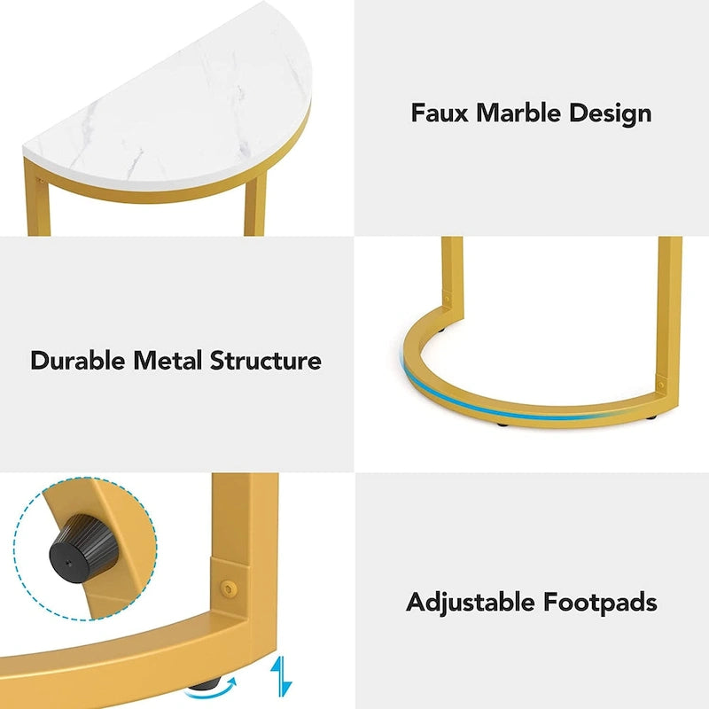 Table d'appoint demi-ronde, Table d'appoint étroite, Table basse fine pour canapé