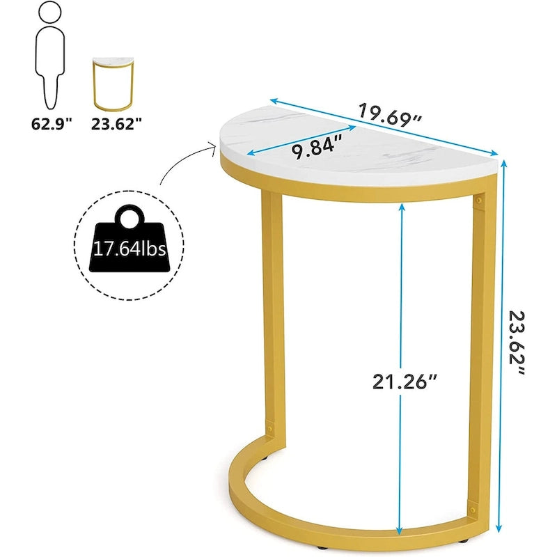 Table d'appoint demi-ronde, Table d'appoint étroite, Table basse fine pour canapé