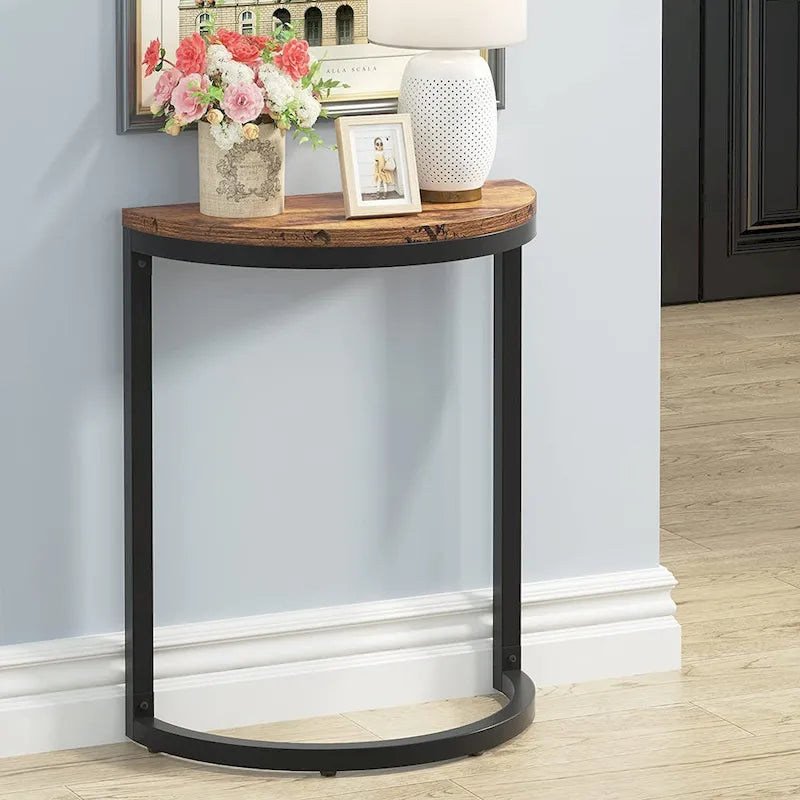 Table d'appoint demi-ronde, Table d'appoint étroite, Table basse fine pour canapé