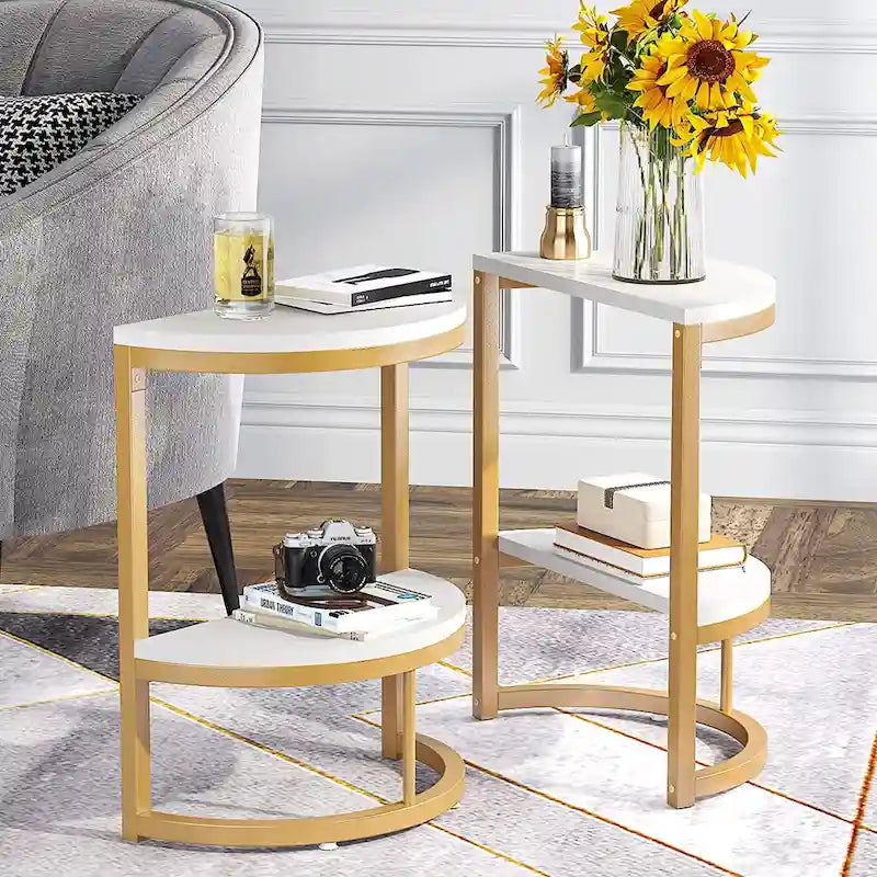 Table d'appoint demi-ronde, Table d'appoint étroite, Table basse fine pour canapé