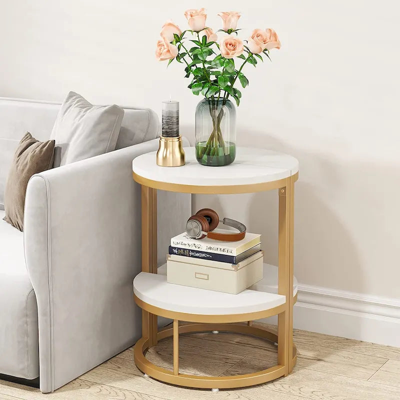 Table d'appoint demi-ronde, Table d'appoint étroite, Table basse fine pour canapé